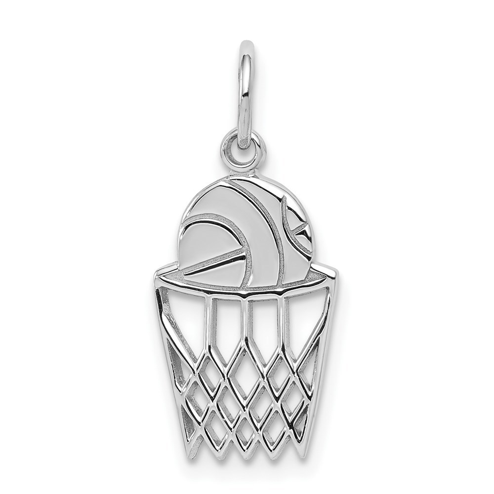10K White Gold Genuine Sports Basketball and Net Charm